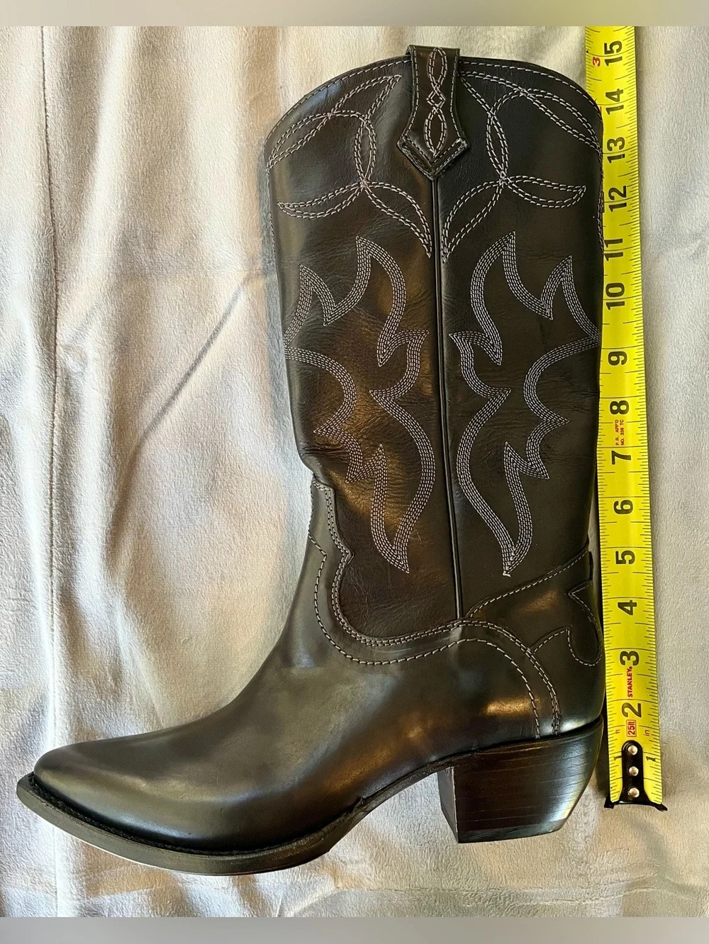 FRYE Black Shane Embroidered Tall Leather Boots size 7.5